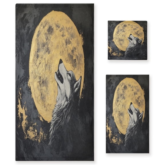 Three-Piece Towel Set Face Towel Towel Set Hand Towel Bath Towel Cotton Bath Towels Bath Towel Sets Hand Bath Towels The Wolf in The Moon