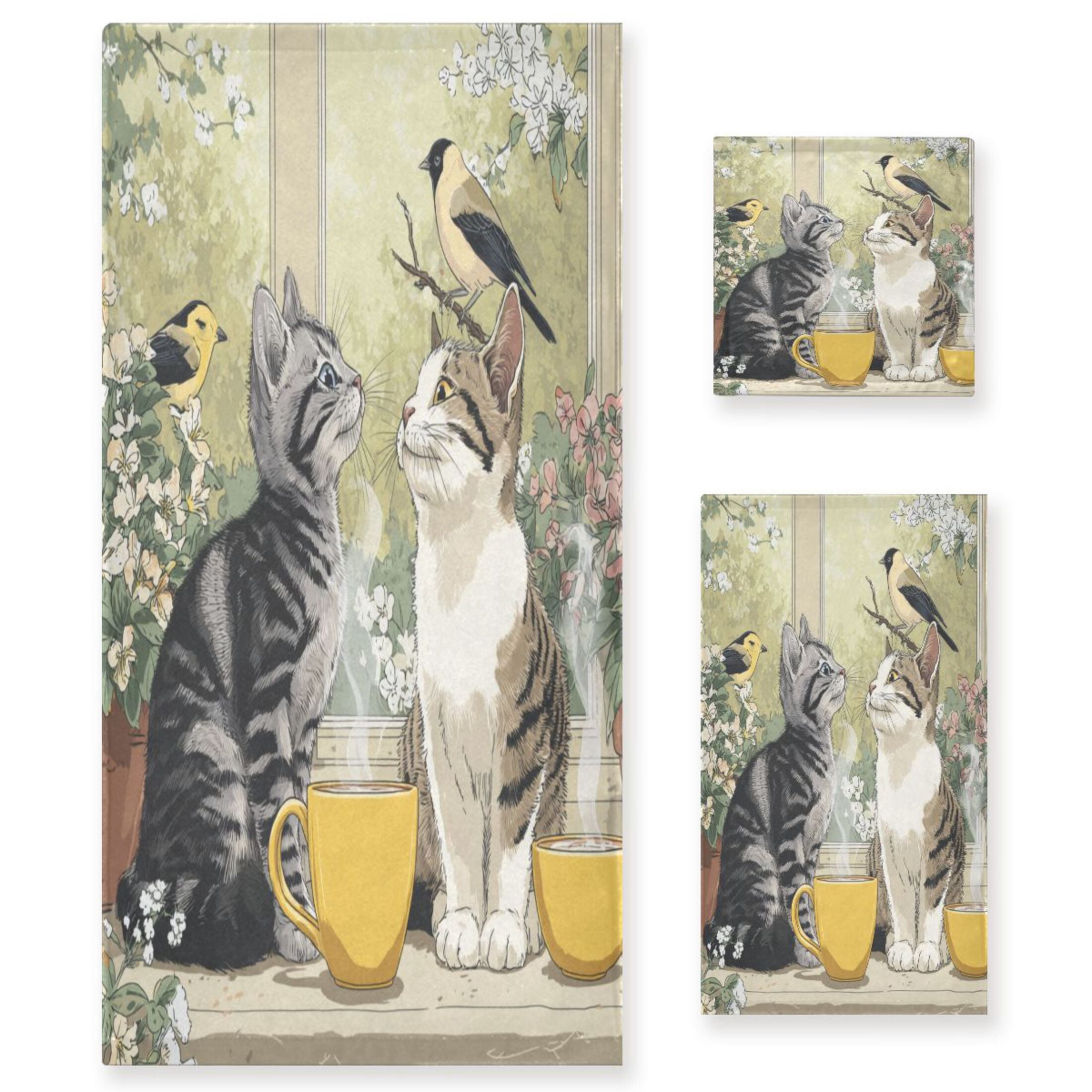 Three-Piece Towel Set Face Towel Towel Set Hand Towel Bath Towel Cotton Bath Towels Bath Towel Sets Hand Bath Towels Two Cute Cats Art