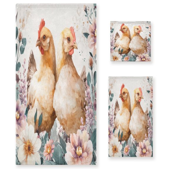 Three-Piece Towel Set Face Towel Towel Set Hand Towel Bath Towel Cotton Bath Towels Bath Towel Sets Hand Bath Towels Two Cute Chickens