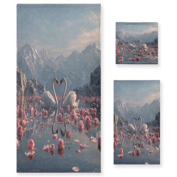 Three-Piece Towel Set Face Towel Towel Set Hand Towel Bath Towel Cotton Bath Towels Bath Towel Sets Hand Bath Towels Two Loving Swans