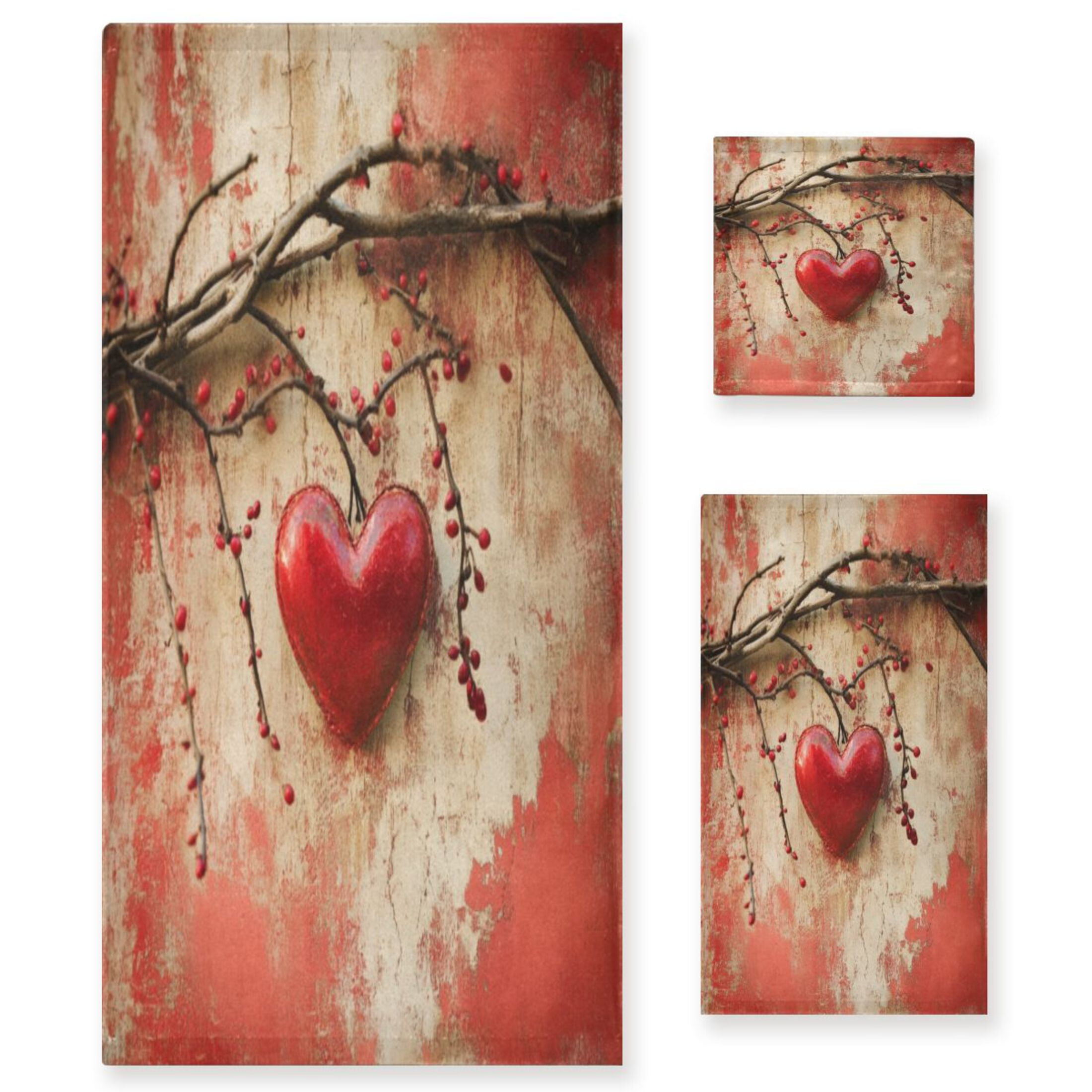 Three-Piece Towel Set Face Towel Towel Set Hand Towel Bath Towel Cotton Bath Towels Bath Towel Sets Hand Bath Towels Valentine's Day Lovely Love
