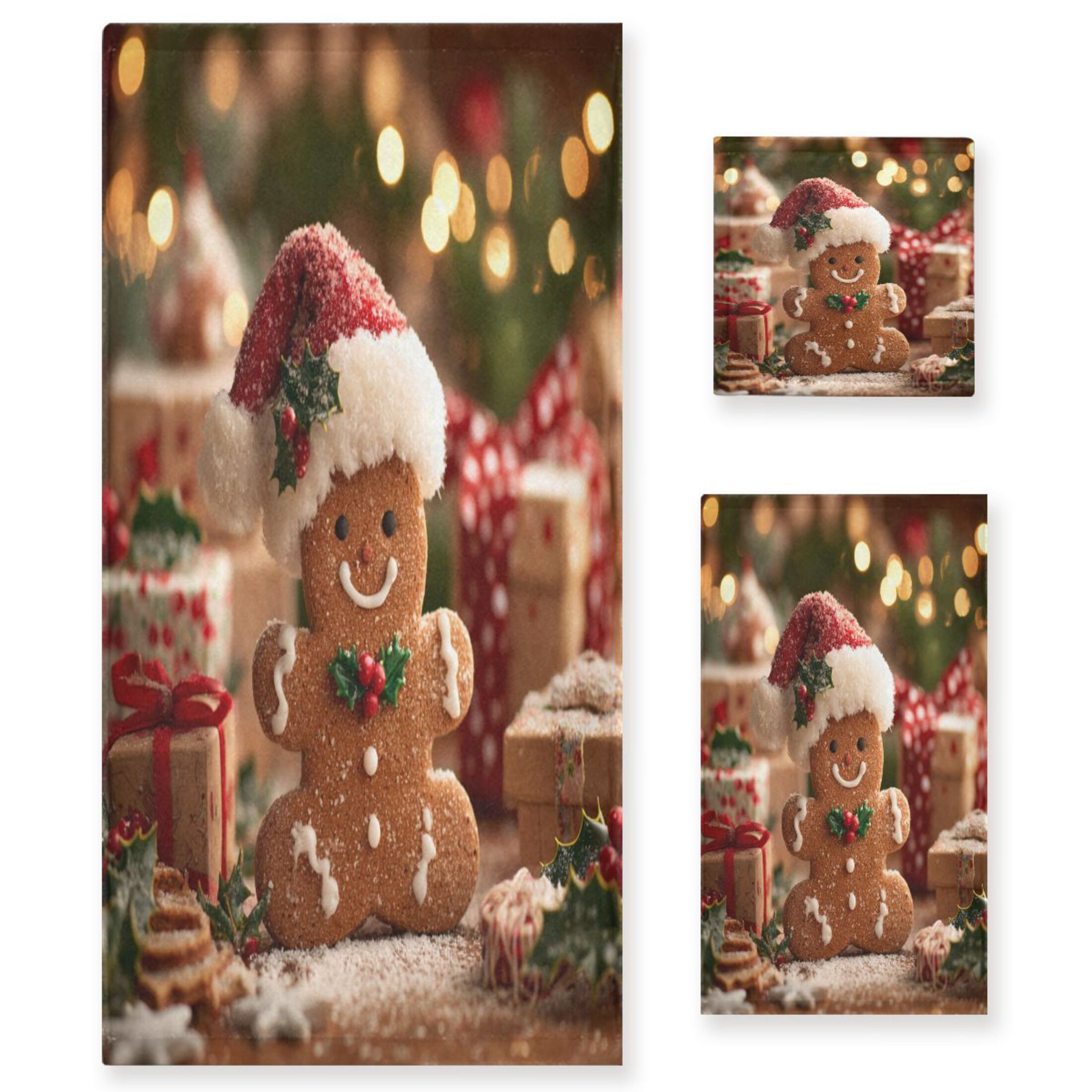 Three-Piece Towel Set Face Towel Towel Set Hand Towel Bath Towel Cotton Bath Towels Bath Towel Sets Hand Bath Towels Warm Cute Gingerbread Man