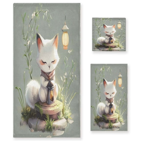 Three-Piece Towel Set Face Towel Towel Set Hand Towel Bath Towel Cotton Bath Towels Bath Towel Sets Hand Bath Towels White Cartoon Fox