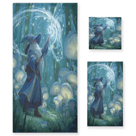 Three-Piece Towel Set Face Towel Towel Set Hand Towel Bath Towel Cotton Bath Towels Bath Towel Sets Hand Bath Towels Wizard Casting Forest Magic
