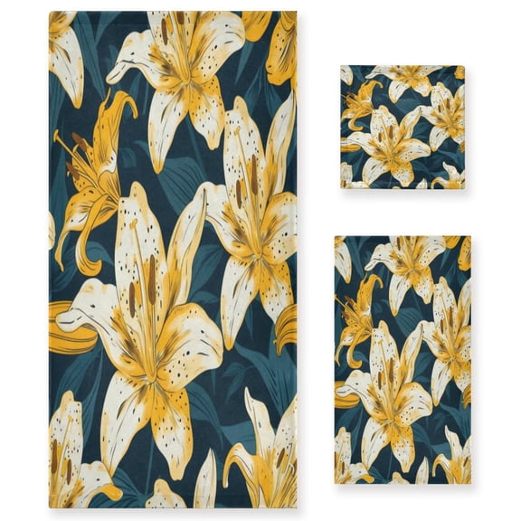 Three-Piece Towel Set Face Towel Towel Set Hand Towel Bath Towel Cotton Bath Towels Bath Towel Sets Hand Bath Towels Yellow Lily Seamless