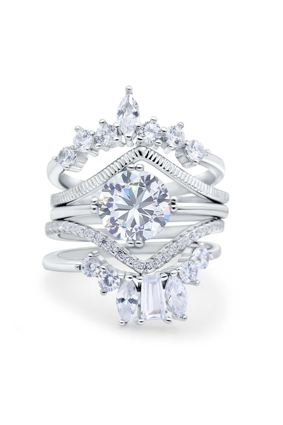 Three Piece Trio Set Wedding Bridal Round Ring CZ 925 Sterling Silver Size 9