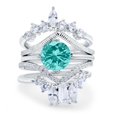 thumbnail image 1 of Three Piece Trio Set Wedding Bridal Round Ring Paraiba Tourmaline CZ 925 Sterling Silver Size 10, 1 of 7