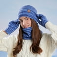 thumbnail image 1 of Three Piece Warm Cold Weather Set for Women Multicolor Knitted Beanie Neck Warmer Fleece Lined Touchscreen Gloves Blue Free Size, 1 of 2
