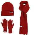 thumbnail image 1 of Three Piece Warm Cold Weather Set for Women Solid Chunky Knitted Beanie Long Scarf Fleece Lined Touchscreen Gloves Red Free Size, 1 of 2
