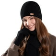 thumbnail image 1 of Three Piece Women's Cable Knit Beanie Long Scarf and Gloves Soft Warm Thick Winter Accessory Black Free Size, 1 of 6