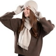 thumbnail image 1 of Three Piece Women's Cable Knit Beanie Long Scarf and Gloves Soft Warm Thick Winter Accessory Khaki Free Size, 1 of 5