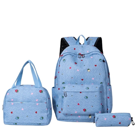 Three Piece Youth Schoolbag With Cute Printed Design Double Shoulder Student Backpack