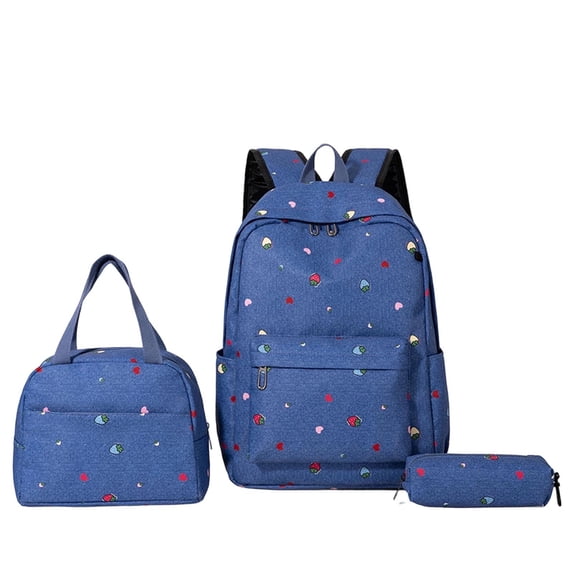 Three Piece Youth Schoolbag With Cute Printed Design Double Shoulder Student Backpack