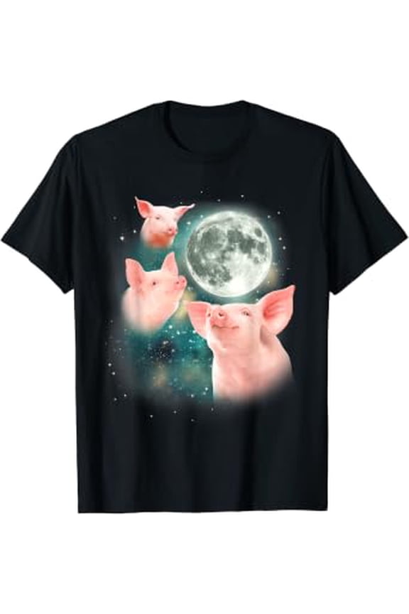 Three Pig Moon | 3 Miniature Pigs Howling Swine Weird Piggy T-Shirt