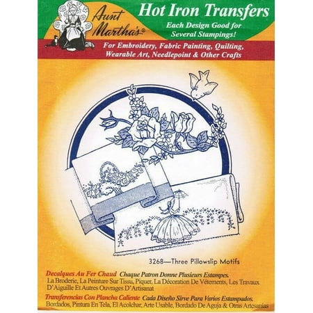 Three Pillowslip Motifs Hot Aunt Martha's Hot Iron Embroidery Transfer