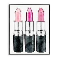 Three Pink Lipsticks Framed Giclee Texturized Art, 11 x 1.5 x 14