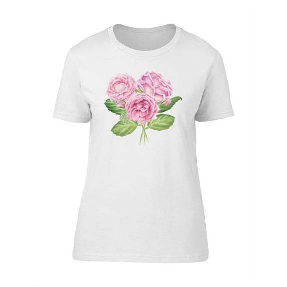 Three Pink Roses Drawing T-Shirt Women -Image by Shutterstock, Female XX-Large