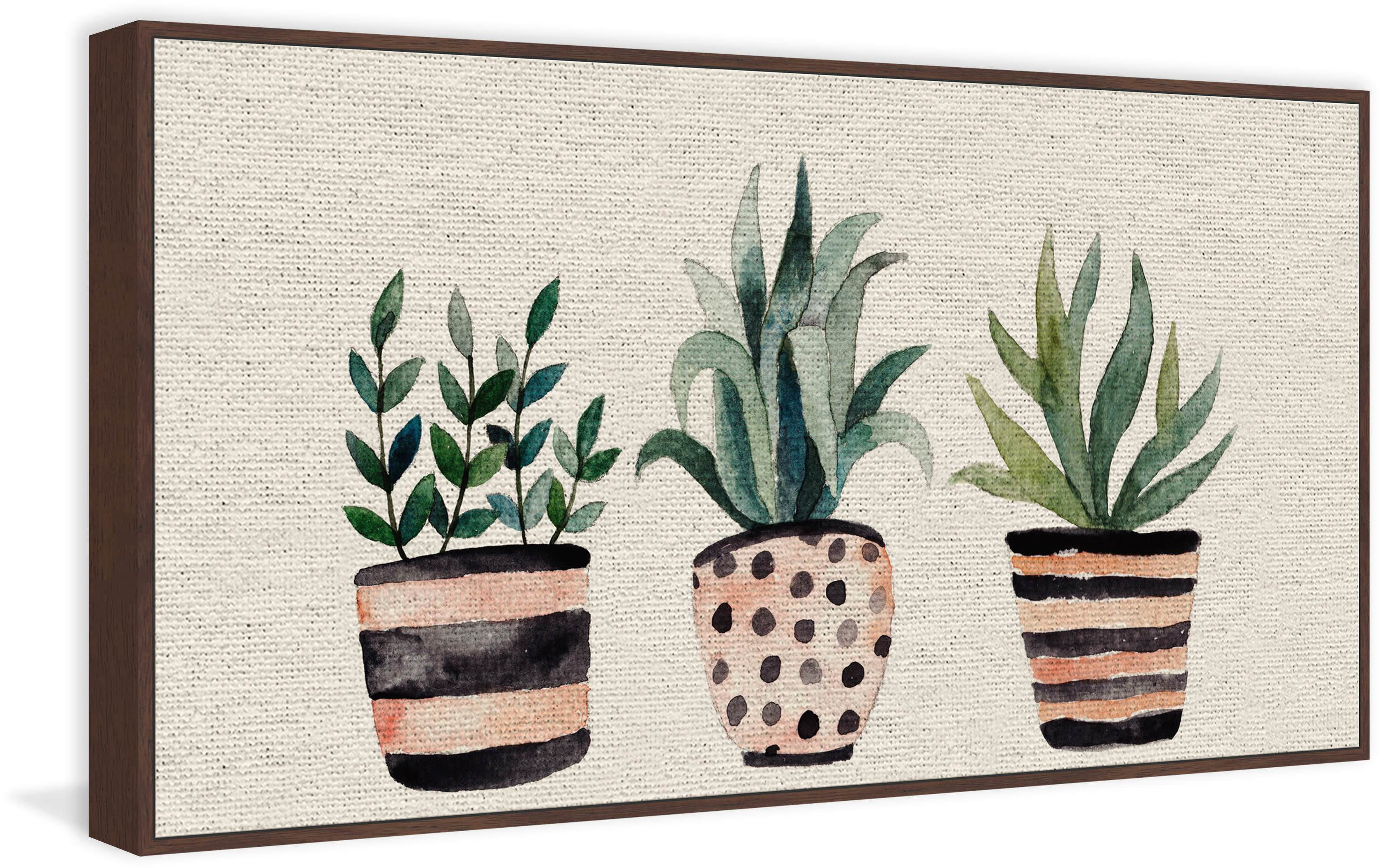 Three Plants II Floater Framed Painting Print on Canvas