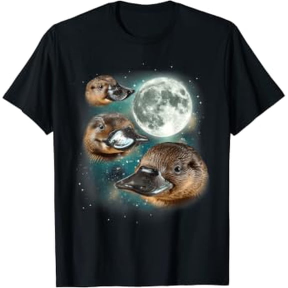 Three Platypus Moon | Funny Cursed Meme Design T-Shirt