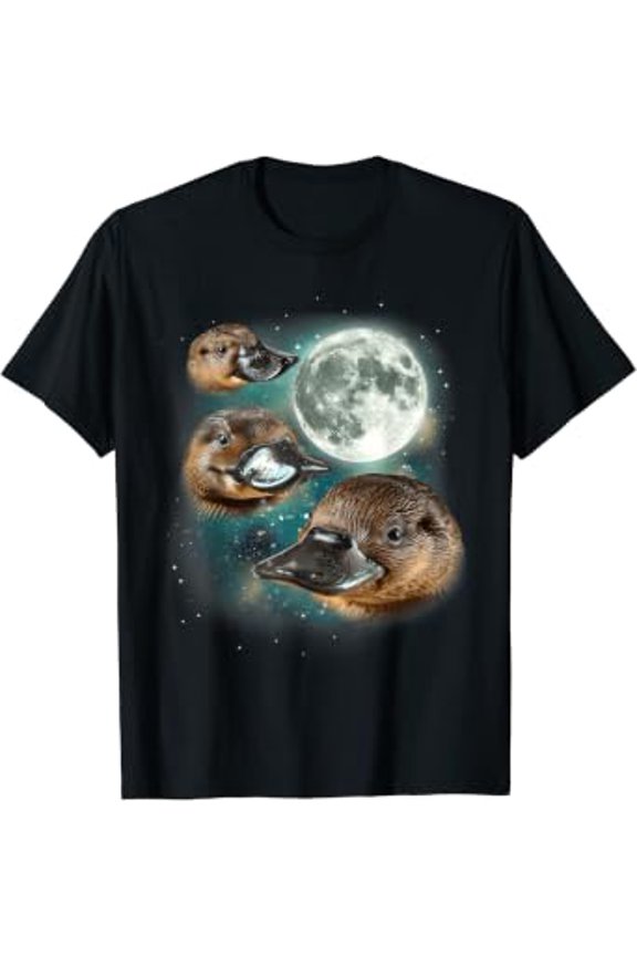 Three Platypus Moon | Funny Cursed Meme Design T-Shirt