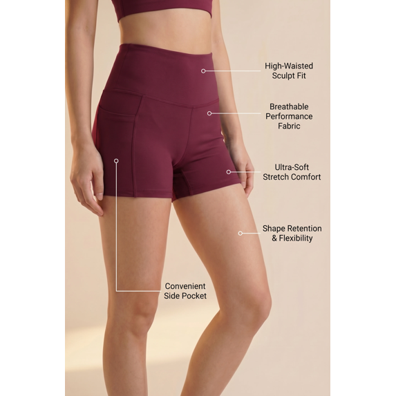 Women’s Three Pocket Basic Active Shorts, Moisture Wicking Comfortable Wear