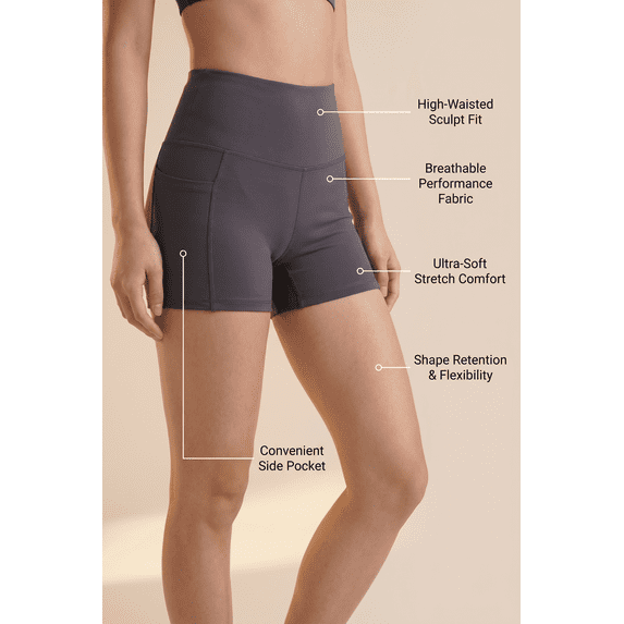 Women’s Three Pocket Basic Active Shorts, Moisture Wicking Comfortable Wear