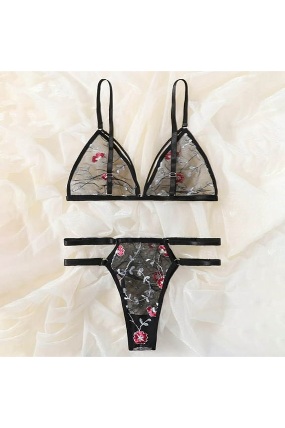 Three Point Embroidery Flower Bra Underwear Split Set Lingerie Lingerie Womens Silk plus Romper Lingerie Women Christmas Lingerie plus Size Sexy Lingerie Cutout Lingerie plus Size Womens Sexy Pajamas