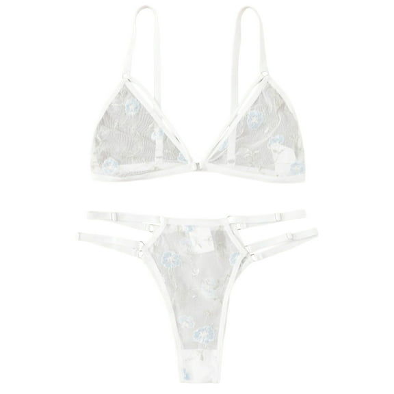 Three Point Embroidery Flower Bra Underwear Split Set Lingerie