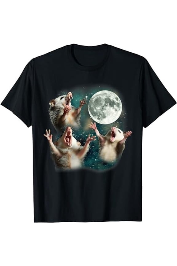 Three Possum Moon 3 Opossum Funny Weird Cursed Meme T-Shirt