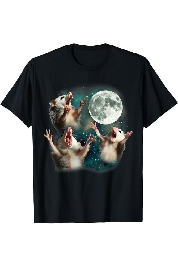 Three Possum Moon 3 Opossum Funny Weird Meme Unisex T-Shirt for Men Women Kids Toddler,Black Color,Size 3XL
