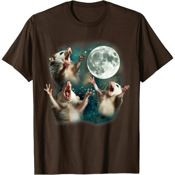 Three Possum Moon 3 Opossum Funny Weird Meme Unisex T-Shirt for Men Women Kids Toddler,Dark Chocolate Color,Size 5XL