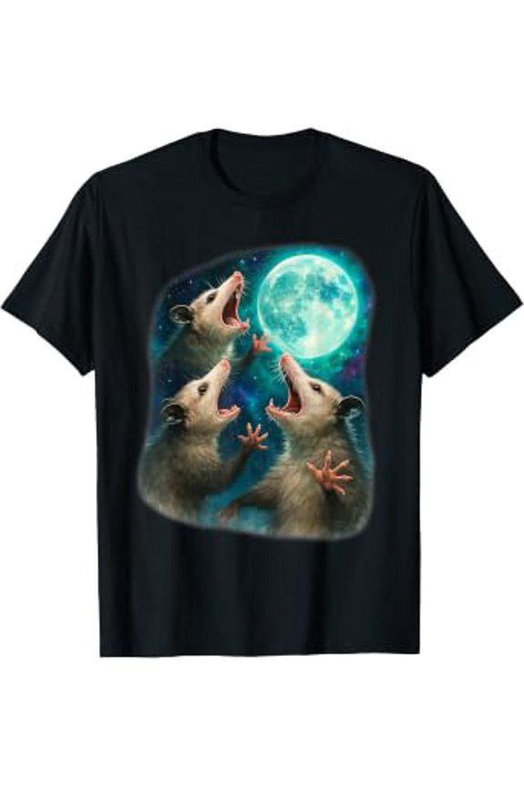 Three Possum Moon Funny Weird Cursed Meme 3 Opossums Howl T-Shirt