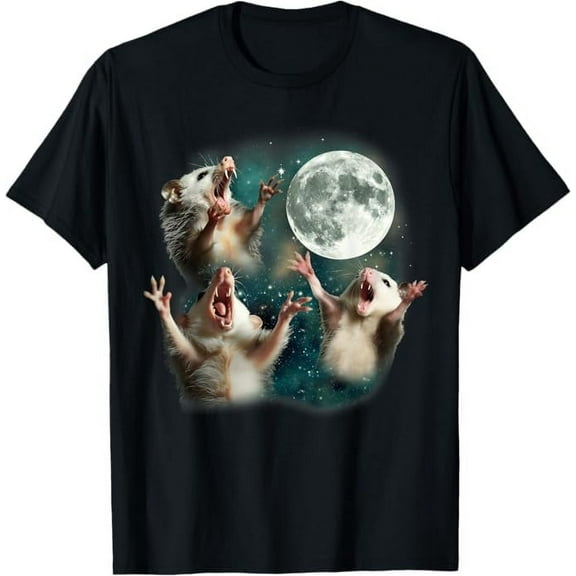 Three Possum Moon Howling at Moon Funny Weird Cursed Meme Tshirts Unisex Men Women Crew Neck Short Sleeve Shirt