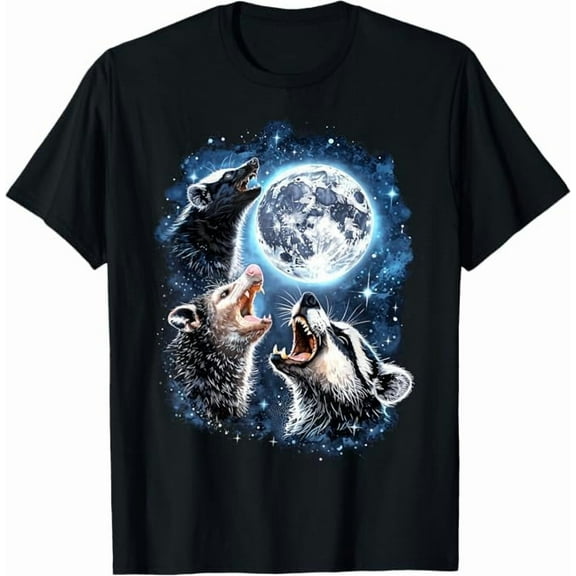 Three Possum Moon Howling at Moon Funny Weird Cursed Meme Tshirts Unisex Men Women Crew Neck Short Sleeve Shirt
