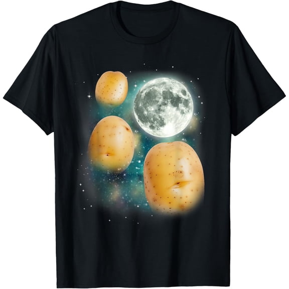 Three Potato Moon | 3 Spuds Howling Potato Farmer Vegetable T-Shirt100% cotton