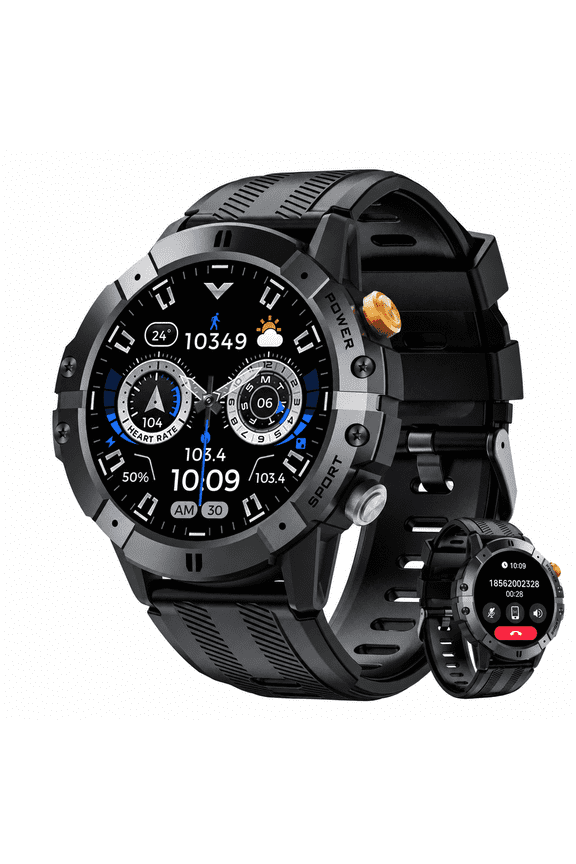 Military Smart Watch for Men, Bluetooth Calling Smartwatch with 1.52" HD Round Display, Fitness Tracker Watch with 100+ Sports Modes, Daily Activity & Sleep Tracking for Android iOS