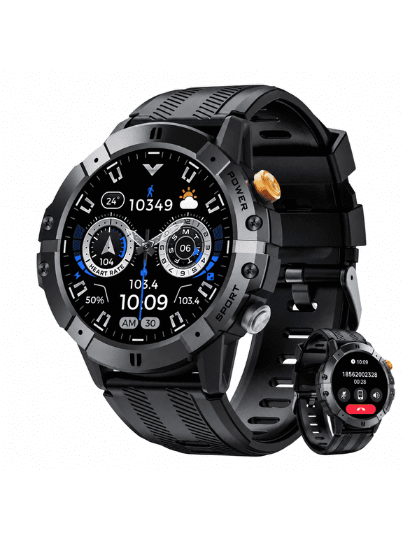 Military Smart Watch for Men, Bluetooth Calling Smartwatch with 1.52" HD Round Display, Fitness Tracker Watch with 100+ Sports Modes, Daily Activity & Sleep Tracking for Android iOS