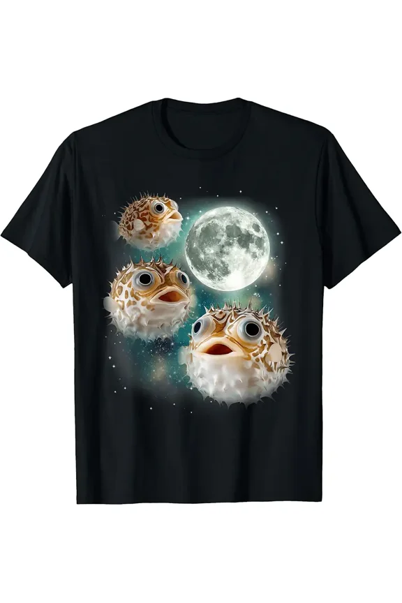 Three Puffer Fish Moon | Funny Weird Cursed Meme T-Shirt