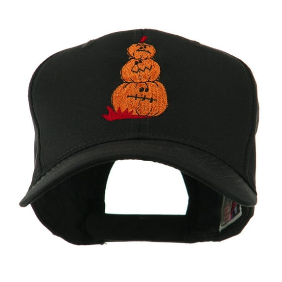 Three Pumpkins with Funny Smile Embroidered Cap - Black OSFM