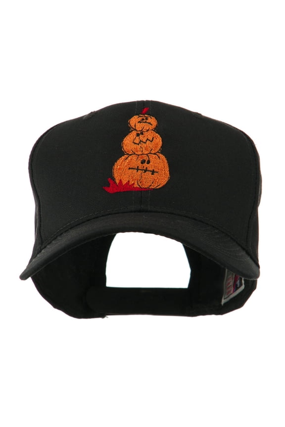 Three Pumpkins with Funny Smile Embroidered Cap - Black OSFM