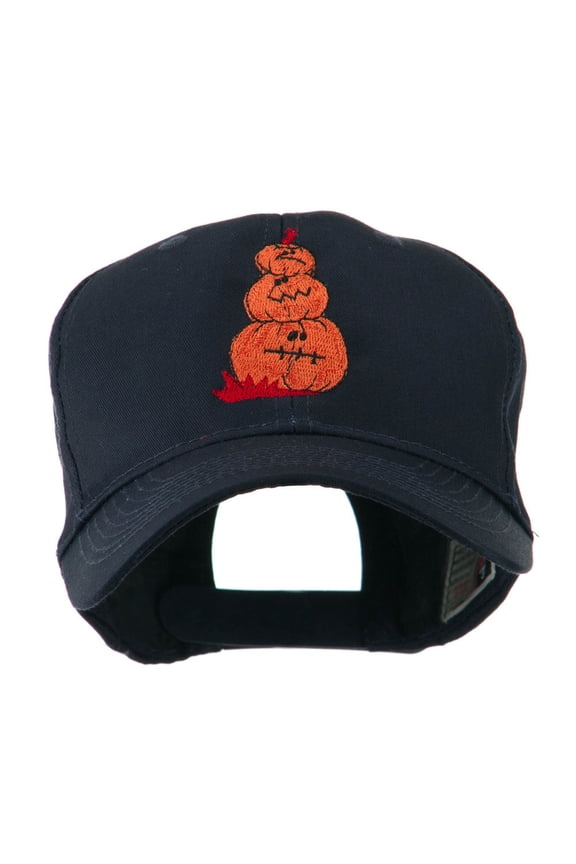 Three Pumpkins with Funny Smile Embroidered Cap - Navy OSFM
