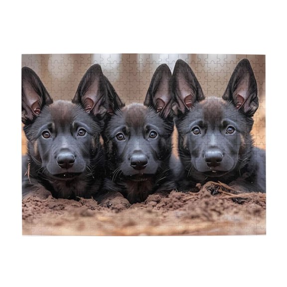 Three Puppies Black Fur 500-Piece Wooden Jigsaw Puzzle for Adults, Fun & Challenging Family Brain-Teaser, Perfect Home Decor & Gift