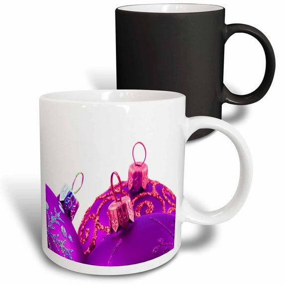 3drose, Three Purple Christmas Baubles, 11oz Magic Transforming Mug