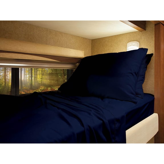 Three Quarter 48" X 75" Sheet Set 400 Thread-Count 100% Egyptian Cotton 12-Inch Deep Pockets - Made for RV - Navy Blue Color