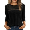 thumbnail image 1 of Three Quarter Length Sleeve Tees for Women Ribbed Knit Top Dressy 2025 Fall Sweater Loose Crewneck Tunic Blouse, 1 of 8