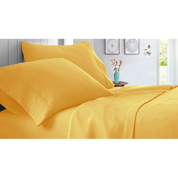 Three Quarter Size 600 Thread Count Sheet Set Solid - 4 Piece - Hotel Quality Super Soft Bed Sheets- 30" Deep Pockets Easy Fit - Breathable & Cooling Sheets ( Golden )