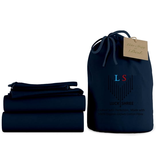 Three Quarter Size Organic Cotton Sheet Set- 100% Organic 800-Thread-Count - 10" Deep Pockets 800TC Organic Sheets - Navy Blue