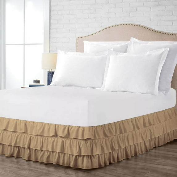 Three Quarter Size Tailored Drop Multi Ruffled Solid Bed Skirt with Adjustable Elastic Belt Microfiber Fabric Fade & Wrinkle Resistant Bed Frame Cover Easy to Fit & Care (20 Inch Drop, Taupe)