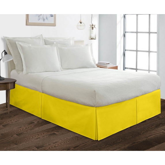 Three Quarter Size Tailored Drop Pleated Solid Bed Skirt with Adjustable Elastic Belt Microfiber Fabric Fade & Wrinkle Resistant Bed Frame Cover Easy to Fit & Care (25 Inch Drop, Yellow)