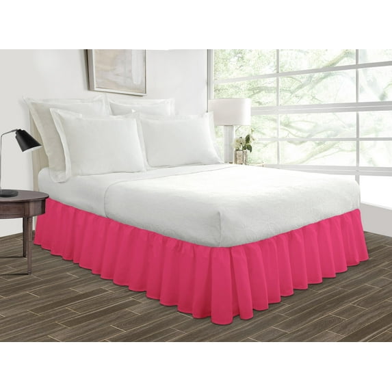 Three Quarter Size Tailored Drop Ruffled Solid Bed Skirt with Adjustable Elastic Belt Microfiber Fabric Fade & Wrinkle Resistant Bed Frame Cover Easy to Fit & Care (19 Inch Drop, Hot Pink)